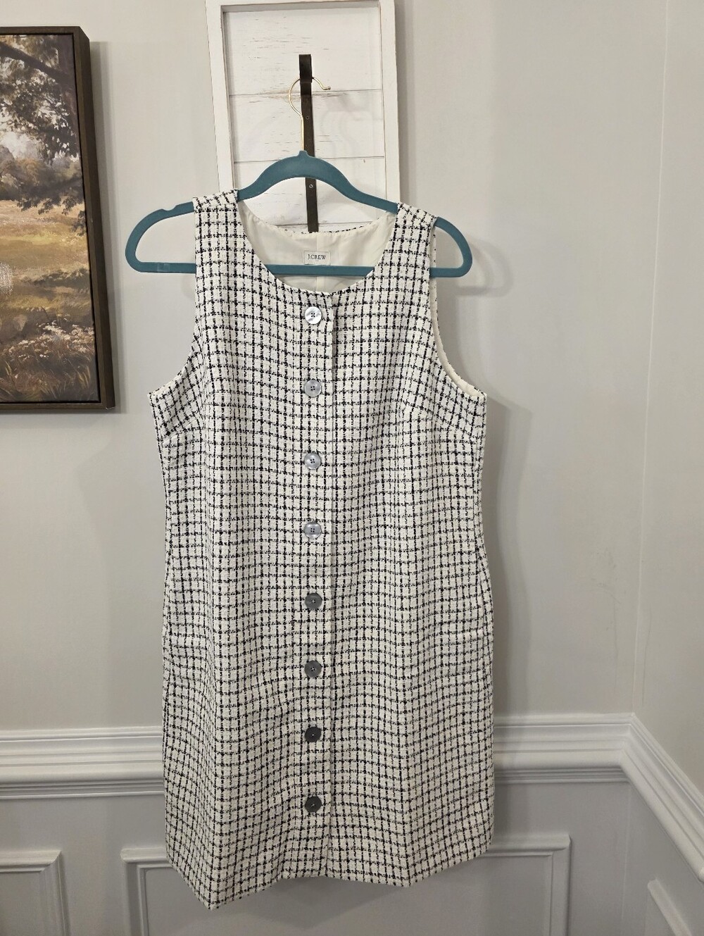 J. Crew Sleeveless Black And White Tweed Shift Dress Size 14 NWT